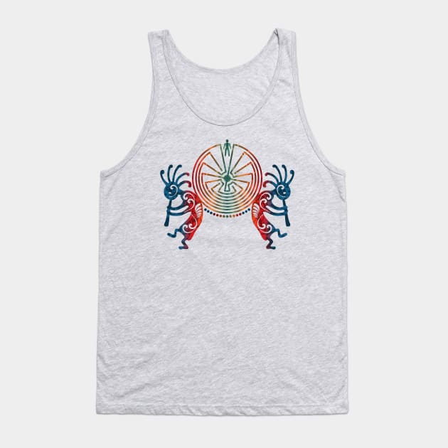 Kokopelli  & Man In The Maze Symbol colored Tank Top by EDDArt